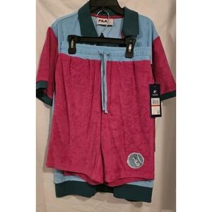 Men's Fila Tennis Terry Cloth Hot Pink,  Blue |Short Set Top M Bottom XS‎ NWT